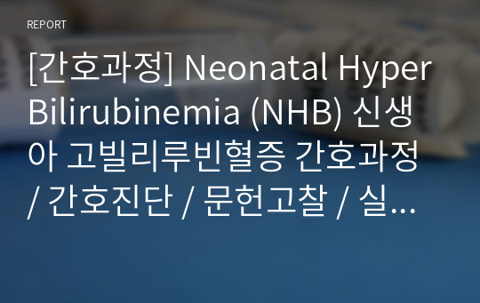 [간호과정] Neonatal HyperBilirubinemia (NHB) 신생아 고빌리루빈혈증 간호과정 / 간호진단 / 문헌고찰 / 실제 사례