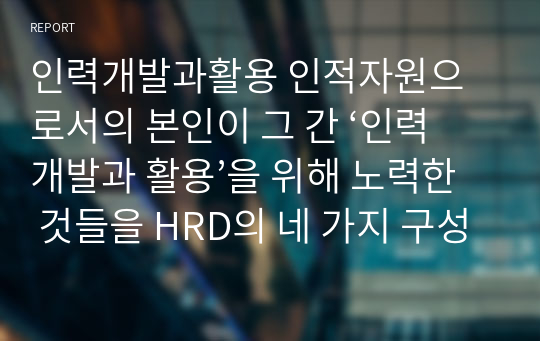 인적자원 본인 인력개발과 활용 위해 노력한 것 HRD 네 가지 구성요소 입각 단기계획과 장기계획 수립