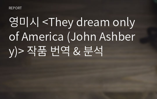 영미시 &lt;They dream only of America (John Ashbery)&gt; 작품 번역 &amp; 분석