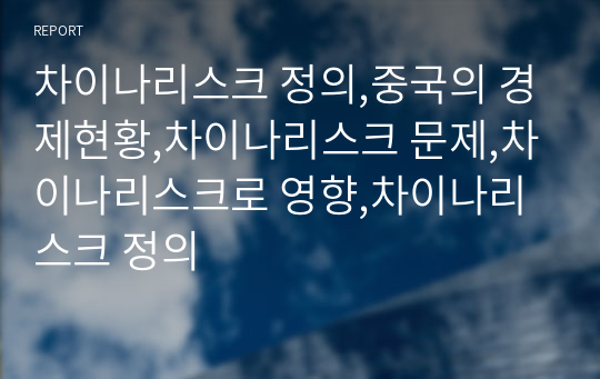 차이나리스크 정의,중국의 경제현황,차이나리스크 문제,차이나리스크로 영향,차이나리스크 정의