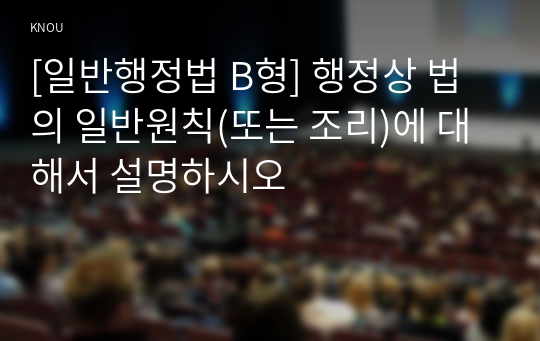 [일반행정법 B형] 행정상 법의 일반원칙(또는 조리)에 대해서 설명하시오