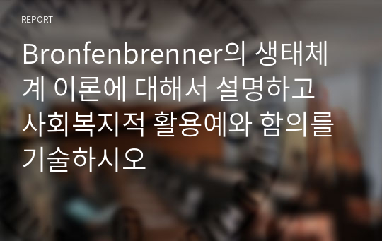 Bronfenbrenner의 생태체계 이론에 대해서 설명하고 사회복지적 활용예와 함의를 기술하시오