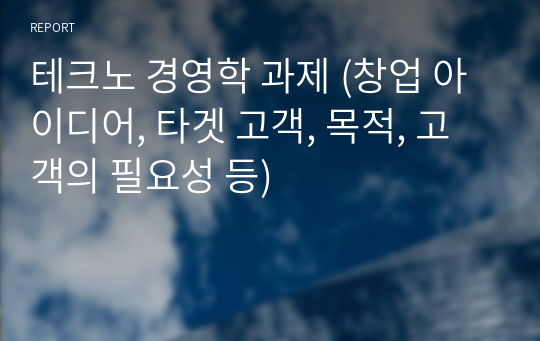 테크노 경영학 과제 (창업 아이디어, 타겟 고객, 목적, 고객의 필요성 등)