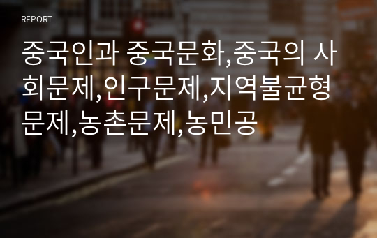 중국인과 중국문화,중국의 사회문제,인구문제,지역불균형 문제,농촌문제,농민공