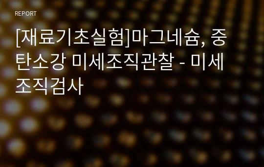 [재료기초실험]마그네슘, 중탄소강 미세조직관찰 - 미세조직검사