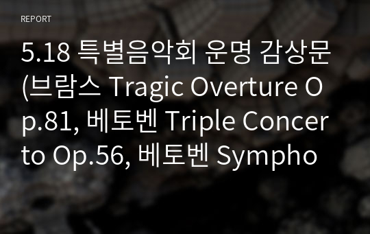 5.18 특별음악회 운명 감상문(브람스 Tragic Overture Op.81, 베토벤 Triple Concerto Op.56, 베토벤 Symphonie No.5 Op.67)