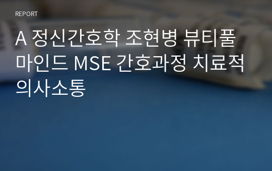 A+ 정신간호학 조현병 뷰티풀마인드 MSE 간호과정 치료적의사소통