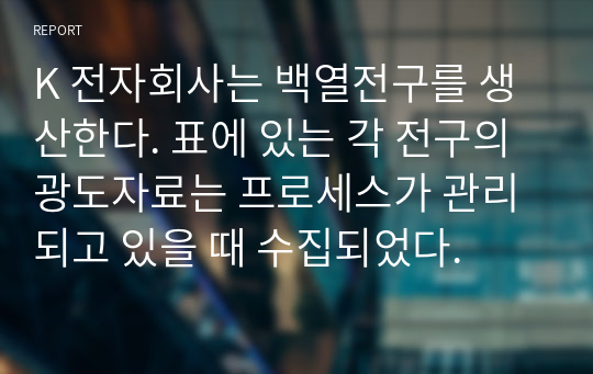 K 전자회사는 백열전구를 생산한다. 표에 있는 각 전구의 광도자료는 프로세스가 관리되고 있을 때 수집되었다.