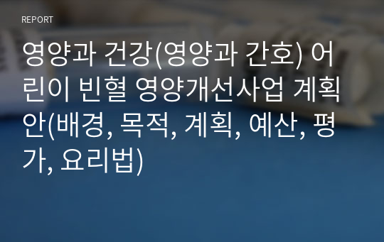 영양과 건강(영양과 간호) 어린이 빈혈 영양개선사업 계획안(배경, 목적, 계획, 예산, 평가, 요리법)