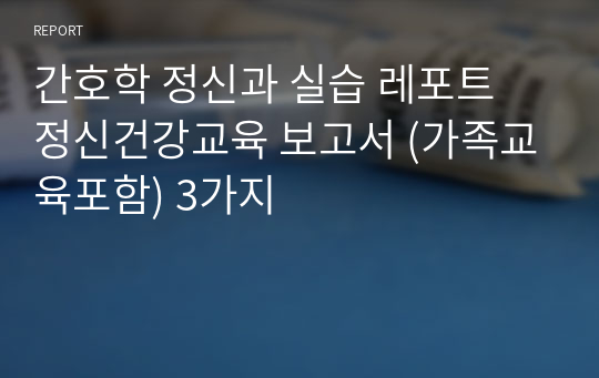 간호학 정신과 실습 레포트 정신건강교육 보고서 (가족교육포함) 3가지