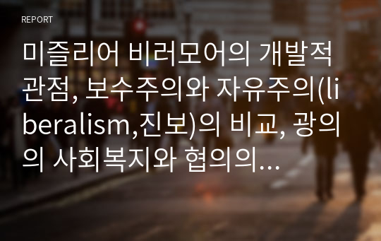 미즐리어 비러모어의 개발적 관점, 보수주의와 자유주의(liberalism,진보)의 비교, 광의의 사회복지와 협의의 사회복지 개념 비교