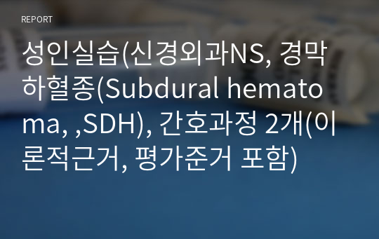성인실습(신경외과NS, 경막하혈종(Subdural hematoma, ,SDH), 간호과정 2개(이론적근거, 평가준거 포함)