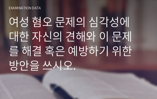 여성 혐오 문제의 심각성에 대한 자신의 견해와 이 문제를 해결 혹은 예방하기 위한 방안을 쓰시오.