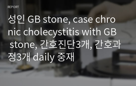성인 GB stone, case chronic cholecystitis with GB stone, 간호진단3개, 간호과정3개 daily 중재