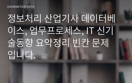 정보처리 산업기사 데이터베이스, 업무프로세스, IT 신기술동향 요약정리 빈칸 문제 입니다.