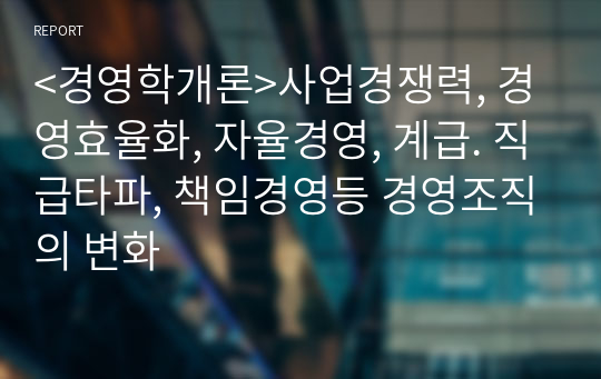 &lt;경영학개론&gt;사업경쟁력, 경영효율화, 자율경영, 계급. 직급타파, 책임경영등 경영조직의 변화