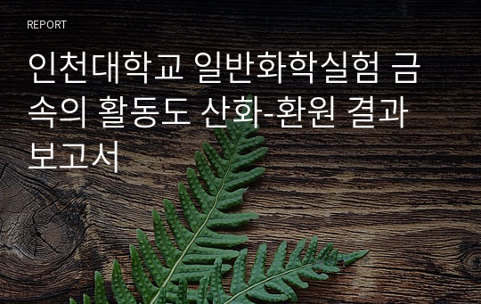 인천대학교 일반화학실험 금속의 활동도 산화-환원 결과보고서