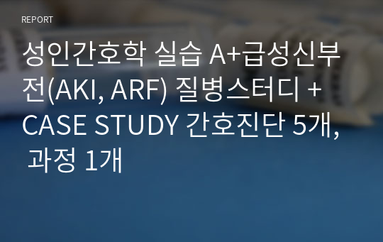 성인간호학 실습 A+급성신부전(AKI, ARF) 질병스터디 + CASE STUDY 간호진단 5개, 과정 1개