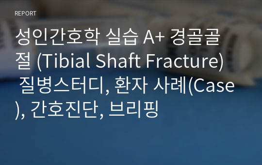 성인간호학 실습 A+ 경골골절 (Tibial Shaft Fracture) 질병스터디, 환자 사례(Case), 간호진단, 브리핑