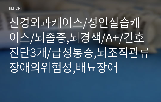 신경외과케이스/성인실습케이스/뇌졸중,뇌경색/A+/간호진단3개/급성통증,뇌조직관류장애의위험성,배뇨장애