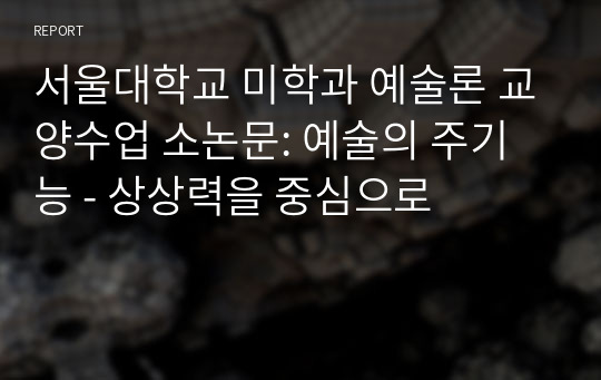 서울대학교 미학과 예술론 교양수업 소논문: 예술의 주기능 - 상상력을 중심으로