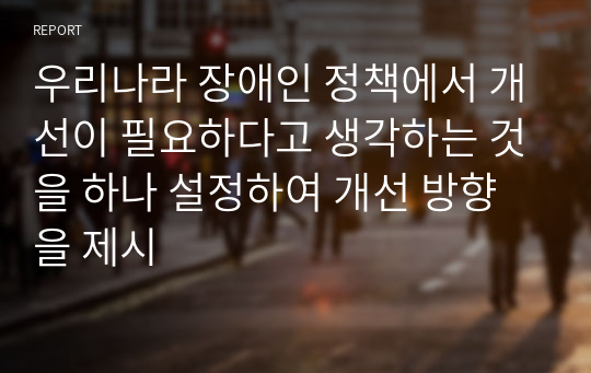 우리나라 장애인 정책에서 개선이 필요하다고 생각하는 것을 하나 설정하여 개선 방향을 제시