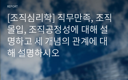 [조직심리학] 직무만족, 조직몰입, 조직공정성에 대해 설명하고 세 개념의 관계에 대해 설명하시오