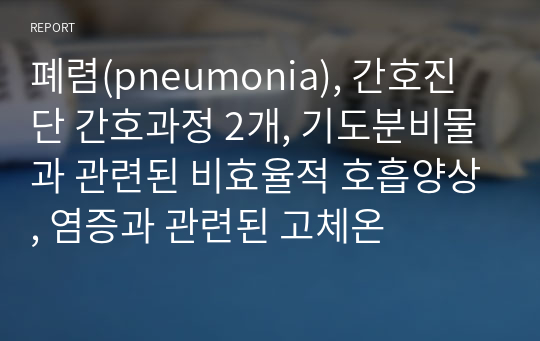 폐렴(pneumonia), 간호진단 간호과정 2개, 기도분비물과 관련된 비효율적 호흡양상, 염증과 관련된 고체온