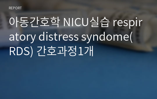 아동간호학 NICU실습 respiratory distress syndome(RDS) 간호과정1개