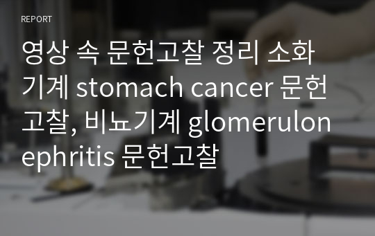 영상 속 문헌고찰 정리 소화기계 stomach cancer 문헌고찰, 비뇨기계 glomerulonephritis 문헌고찰