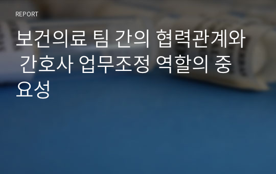 보건의료 팀 간의 협력관계와 간호사 업무조정 역할의 중요성