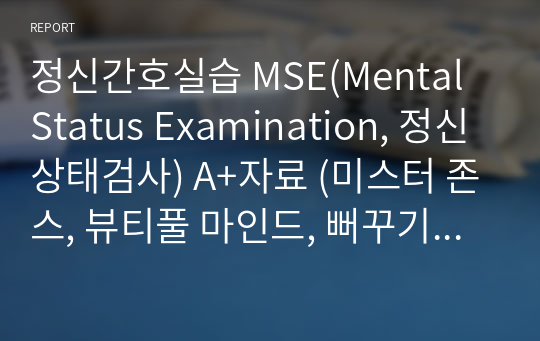 정신간호실습 MSE(Mental Status Examination, 정신상태검사) A+자료 (미스터 존스, 뷰티풀 마인드, 뻐꾸기 둥지 위로 날아간 새)