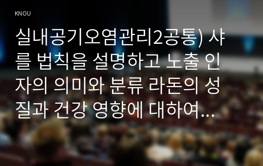 실내공기오염관리2공통) 샤를 법칙을 설명하고 노출 인자의 의미와 분류 라돈의 성질과 건강 영향에 대하여 기술하시오0K