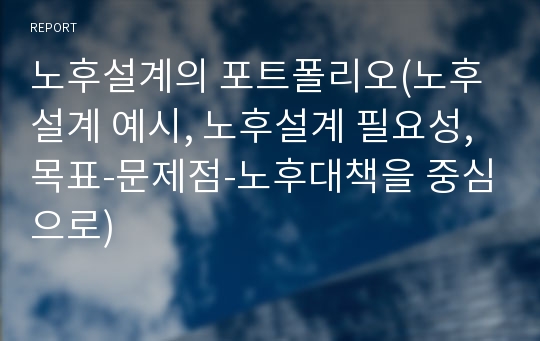 노후설계의 포트폴리오(노후설계 예시, 노후설계 필요성, 목표-문제점-노후대책을 중심으로)