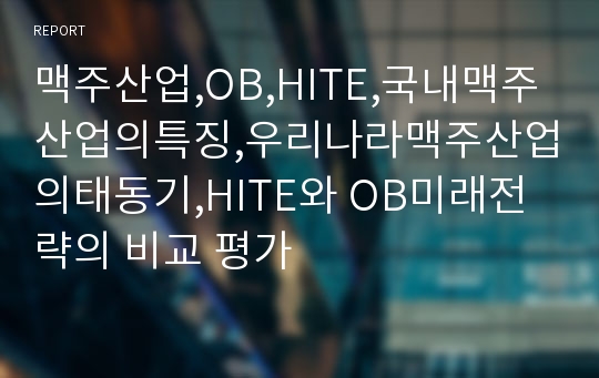 맥주산업,OB,HITE,국내맥주산업의특징,우리나라맥주산업의태동기,HITE와 OB미래전략의 비교 평가