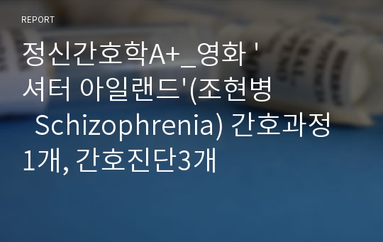 정신간호학A+_영화 &#039;셔터 아일랜드&#039;(조현병  Schizophrenia) 간호과정1개, 간호진단3개