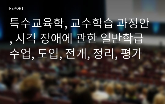 특수교육학, 교수학습 과정안, 시각 장애에 관한 일반학급 수업, 도입, 전개, 정리, 평가