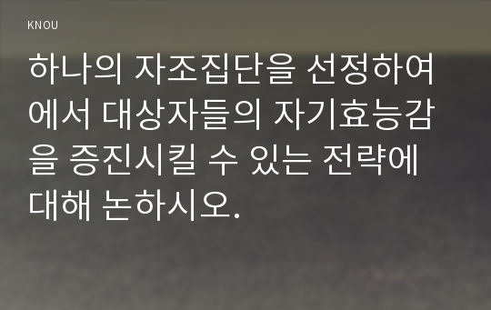 하나의 자조집단을 선정하여에서 대상자들의 자기효능감을 증진시킬 수 있는 전략에 대해 논하시오.