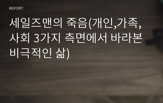 세일즈맨의 죽음(개인,가족,사회 3가지 측면에서 바라본 비극적인 삶)