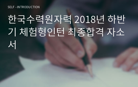 한국수력원자력 2018년 하반기 체험형인턴 최종합격 자소서