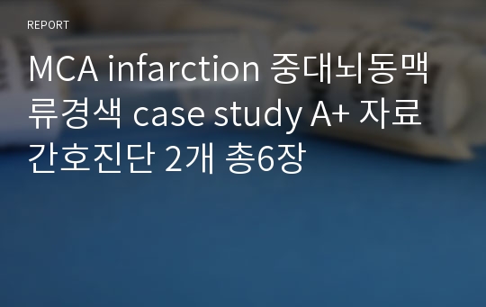 MCA infarction 중대뇌동맥류경색 case study A+ 자료 간호진단 2개 총6장