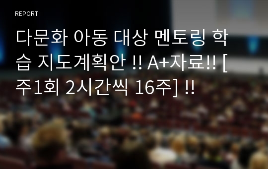 다문화 아동 대상 멘토링 학습 지도계획안 !! A+자료!! [주1회 2시간씩 16주] !!