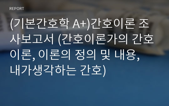 (기본간호학 A+)간호이론 조사보고서 (간호이론가의 간호이론, 이론의 정의 및 내용, 내가생각하는 간호)