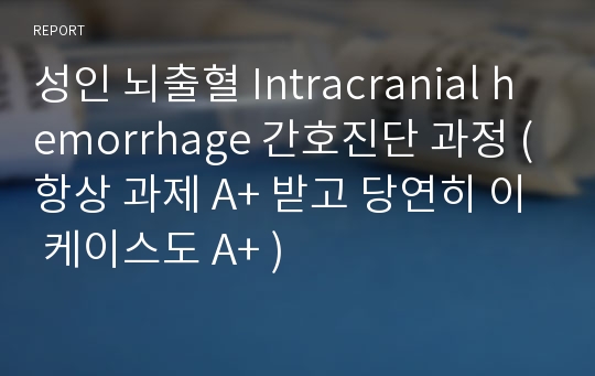 성인 뇌출혈 Intracranial hemorrhage 간호진단 과정 (항상 과제 A+ 받고 당연히 이 케이스도 A+ )