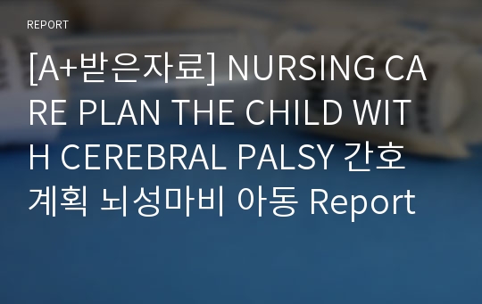 [A+받은자료] NURSING CARE PLAN THE CHILD WITH CEREBRAL PALSY 간호계획 뇌성마비 아동 Report
