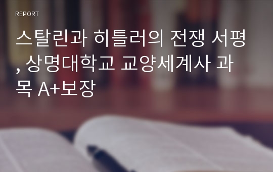 스탈린과 히틀러의 전쟁 서평, 상명대학교 교양세계사 과목 A+보장