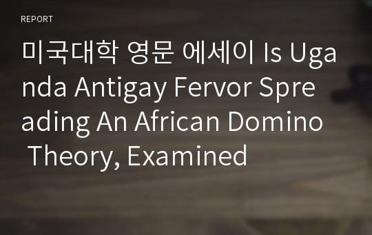 미국대학 영문 에세이 Is Uganda Antigay Fervor Spreading An African Domino Theory, Examined