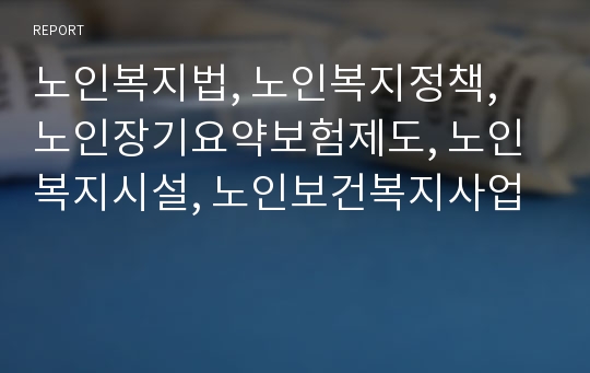 노인복지법, 노인복지정책, 노인장기요약보험제도, 노인복지시설, 노인보건복지사업