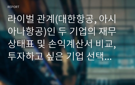 라이벌 관계(대한항공, 아시아나항공)인 두 기업의 재무상태표 및 손익계산서 비교, 투자하고 싶은 기업 선택 및 이유