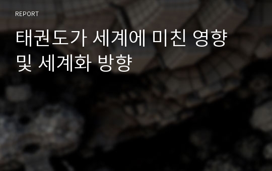 태권도가 세계에 미친 영향 및 세계화 방향